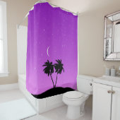 Palm Tree Silhouette tegen Paars schemerlicht Douchegordijn (In situ)