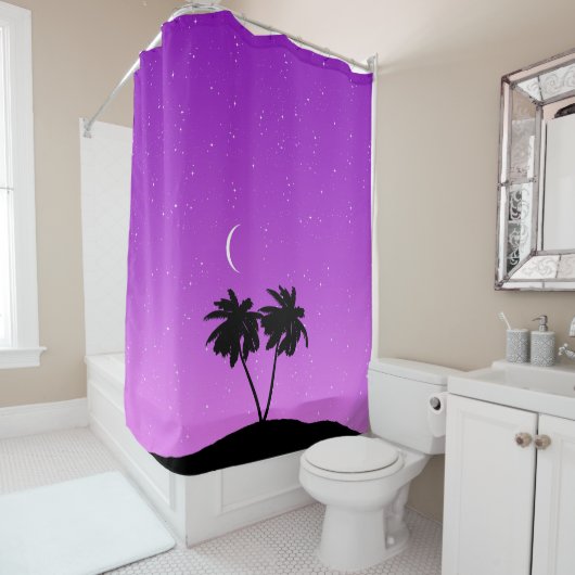 Palm Tree Silhouette tegen Paars schemerlicht Douchegordijn (In situ)