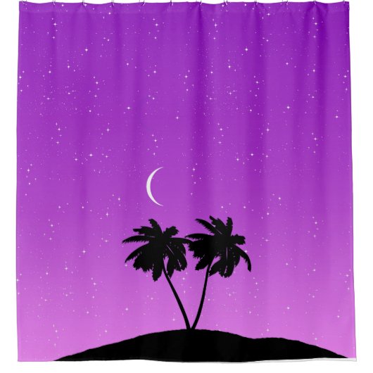 Palm Tree Silhouette tegen Paars schemerlicht Douchegordijn (Voorkant)