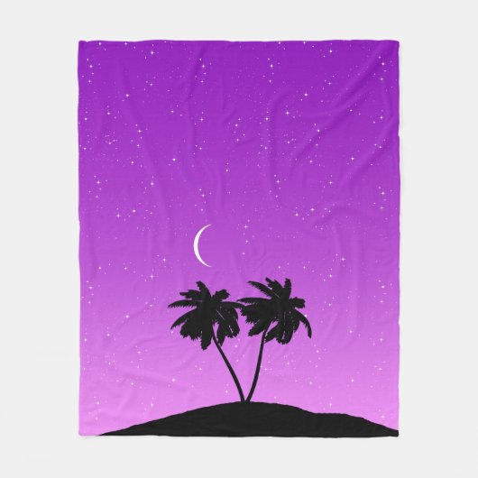 Palm Tree Silhouette tegen Paars schemerlicht Fleece Deken (Voorkant)