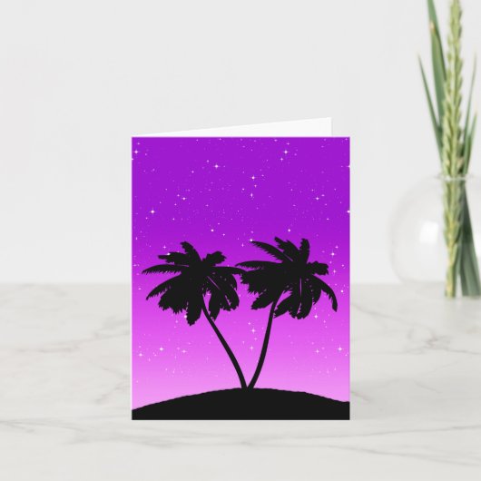 Palm Tree Silhouette tegen Paars schemerlicht Kaart (Voorkant)