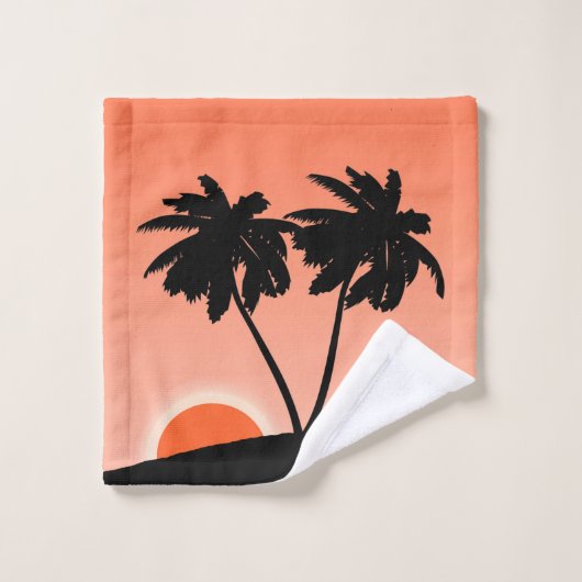 Palm Tree Silhouette tegen Sunset Oranje Bath to Bad Handdoek (Wasdoekje)
