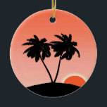 Palm Tree Silhouette tegen Sunset Oranje Cerami Keramisch Ornament<br><div class="desc">Versiering in een zwart silhouet van palmbomen op een tropisch eiland tegen een oranje achtergrond van de zon</div>
