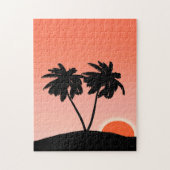 Palm Tree Silhouette tegen Zonnevaste Oranje Jigza Legpuzzel (Verticaal)
