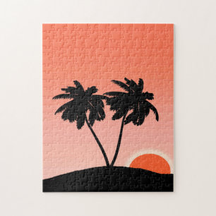 Palm Tree Silhouette tegen Zonnevaste Oranje Jigza Legpuzzel