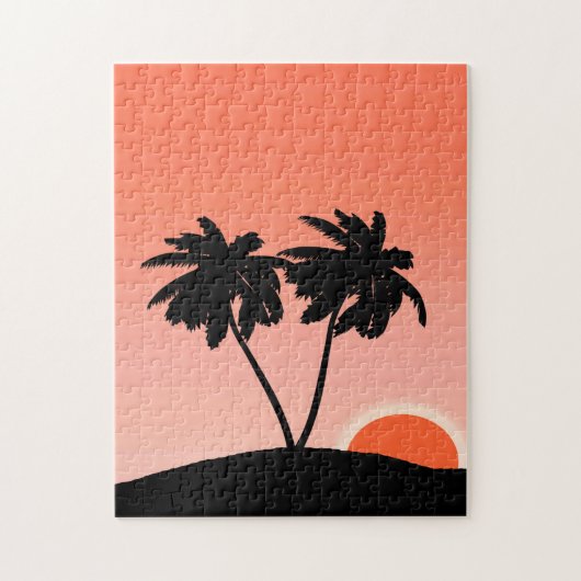 Palm Tree Silhouette tegen Zonnevaste Oranje Jigza Legpuzzel (Verticaal)