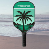 Palm Tree Silhouette Tropical Green Monogram Pickleball Paddle