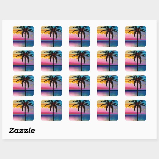 Palm Tree Silhouette Vierkante Sticker (Vel)