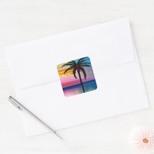 Palm Tree Silhouette Vierkante Sticker (Envelop)