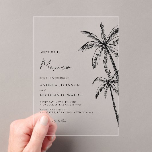 Palm Tree Sketch Reizen Strand Bestemming Trouwen Acryl Uitnodigingen (Insitu (Draagbaar))