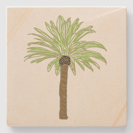 Palm Tree Sketch Stenen Onderzetter (Voorkant)