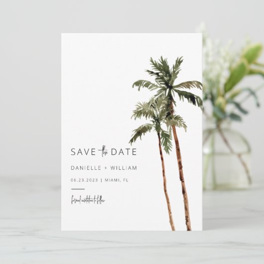 Palm Tree Sla de datum uitnodiging bruiloft (Staand voorkant)