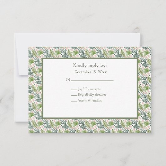 Palm Tree springt tropisch huwelijk uit RSVP Kaartje (Voorkant)