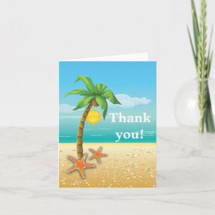 Palm tree & starfish beach wedding Thank You Bedankkaart