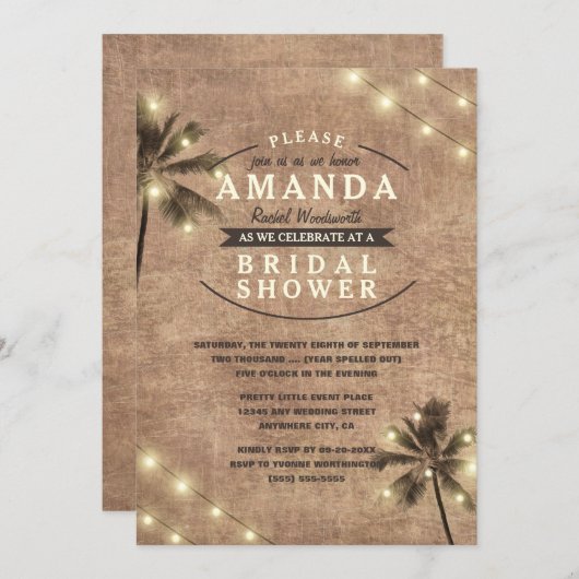 Palm Tree  strand bruids doucheuitnodigingen Kaart (Voorkant / Achterkant)