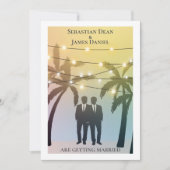 Palm Tree String Lights Two Groom Gay Wedding Kaart (Voorkant)