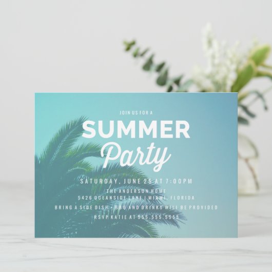 Palm Tree Summer Party Uitnodigingen (Staand voorkant)