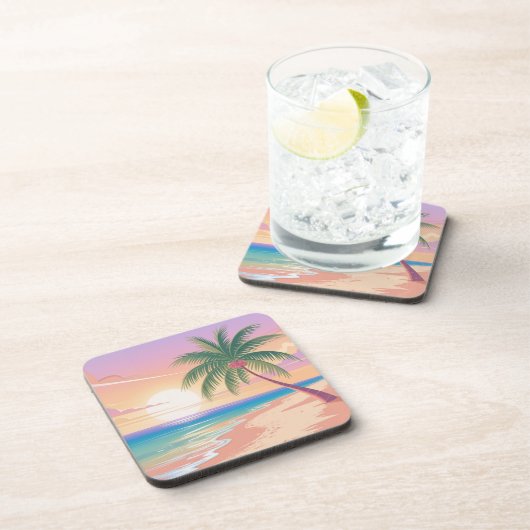 Palm Tree Sunrise Beach Onderzetter Set (Rechterzijde)