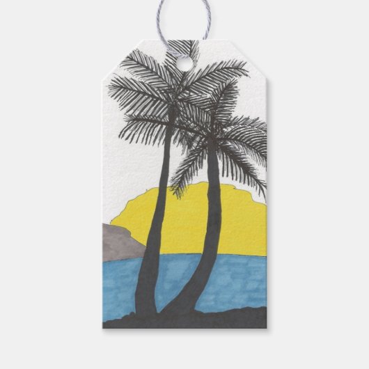 Palm Tree Sunrise Silhouette Cadeaulabel (Voorkant)