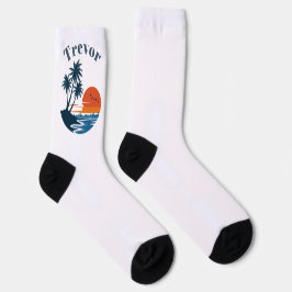 Palm Tree Sunset Beach Crew Socks Sokken