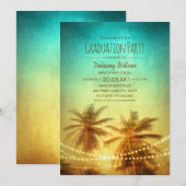 Palm Tree Sunset Beach Tropische Graduation Party Kaart (Voorkant / Achterkant)