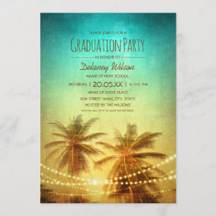 Palm Tree Sunset Beach Tropische Graduation Party Kaart