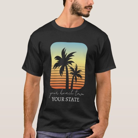 Palm Tree Sunset Custom City & State T-shirt (Voorkant)