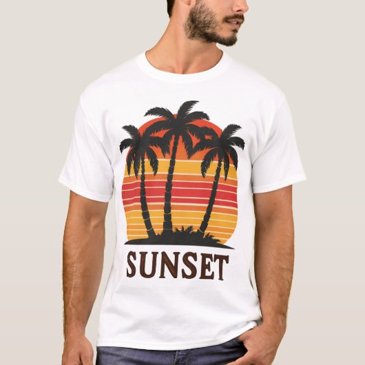  Palm Tree Sunset Retro esthetisch T-shirt (Voorkant)