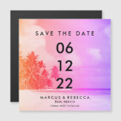 Palm Tree Sunset Roze Strand Huwelijk Save Datum M (Voorkant / Achterkant)
