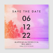 Palm Tree Sunset Roze Strand Huwelijk Save Datum M (Voorkant)