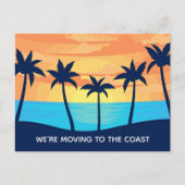 Palm Tree Sunset Verandering van Adres Strand Bewe Aankondigingskaart (Voorkant)