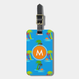 Palm Tree Sunset Zee Pattern Monogram Bagagelabel