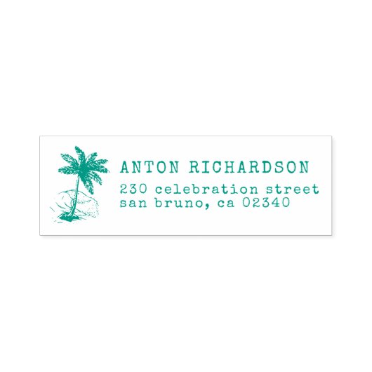 Palm Tree & Surf Aangepaste naam & retouradres Zelfinktende Stempel (Design)