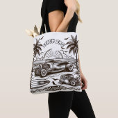 Palm Tree Surf Ride Kleuren Tote Bag (Dichtbij)