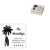 Palm Tree Surfboard Achternaam Retouradres Rubberstempel (Gestempeld)