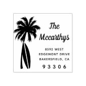 Palm Tree Surfboard Achternaam Retouradres Rubberstempel (Afrduk)