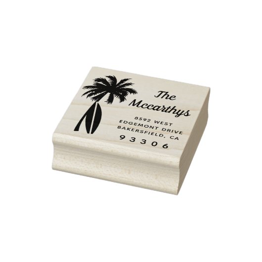 Palm Tree Surfboard Achternaam Retouradres Rubberstempel (Stempel)