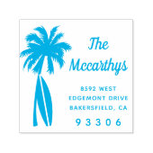 Palm Tree Surfboard Achternaam Retouradres Zelfinktende Stempel (Design)