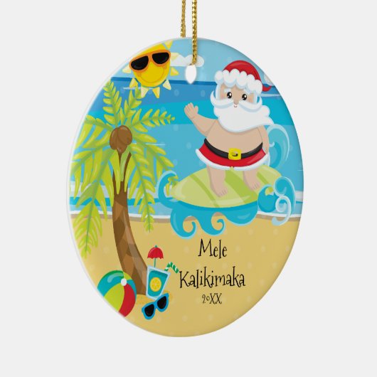 Palm Tree Surfing Santa Hawaiian Kerstmis Keramisch Ornament (Rechts)