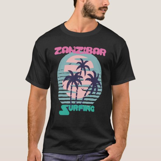 Palm tree Surfing Zanzibar Beach Vacation Island S T-shirt (Voorkant)