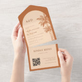 Palm Tree Terracotta QR Code Alles in een bruiloft All In One Uitnodiging (Afscheurbaar)