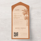 Palm Tree Terracotta QR Code Alles in een bruiloft All In One Uitnodiging (Binnen)