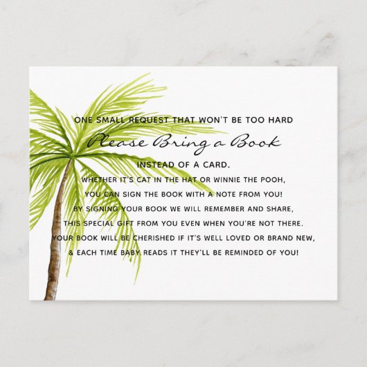 Palm Tree Tropical Baby shower Book Card Library Uitnodiging Briefkaart (Voorkant)