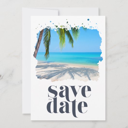 Palm Tree Tropical Beach Bruiloft Digitaal Save The Date (Voorkant)