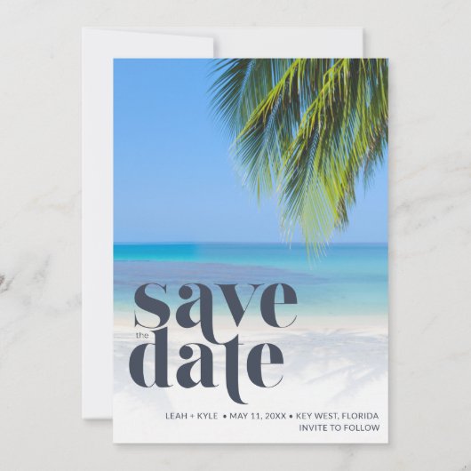 Palm Tree Tropical Beach Bruiloft Digitaal Save The Date (Achterkant)