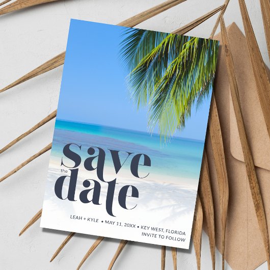 Palm Tree Tropical Beach Bruiloft Digitaal Save The Date