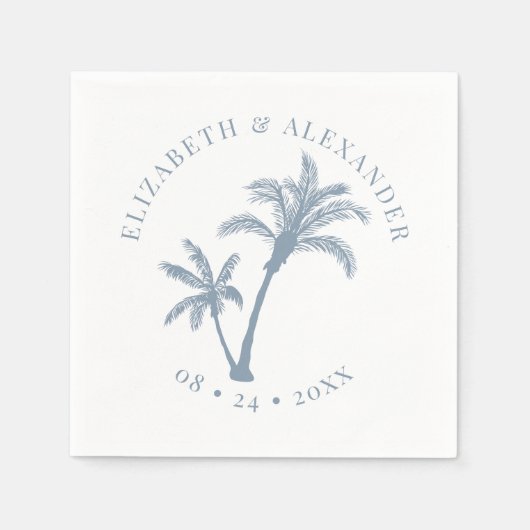Palm Tree Tropical Beach Bruiloft Dusty Blue Servet (Voorkant)