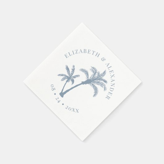 Palm Tree Tropical Beach Bruiloft Dusty Blue Servet (Hoek)
