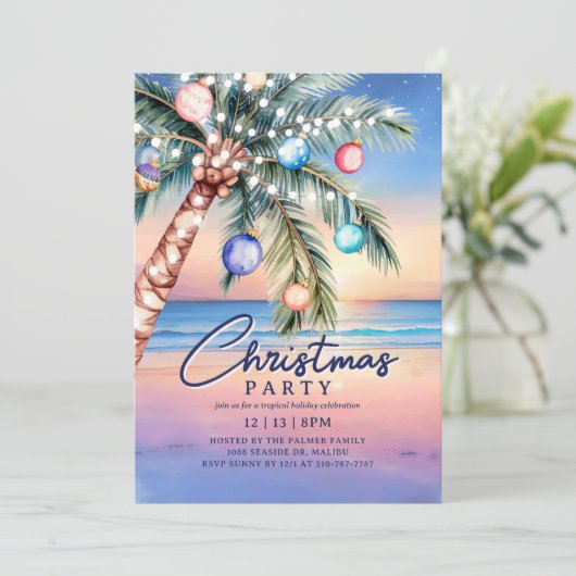 Palm Tree Tropical Beach Kerstmis Kaart (Staand voorkant)
