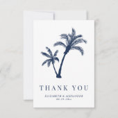 Palm Tree Tropical Beach Navy Blue Bruiloft Bedankkaart (Voorkant)